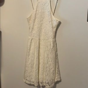 White Lace Lined Spaghetti Strap, High-Neck Dress